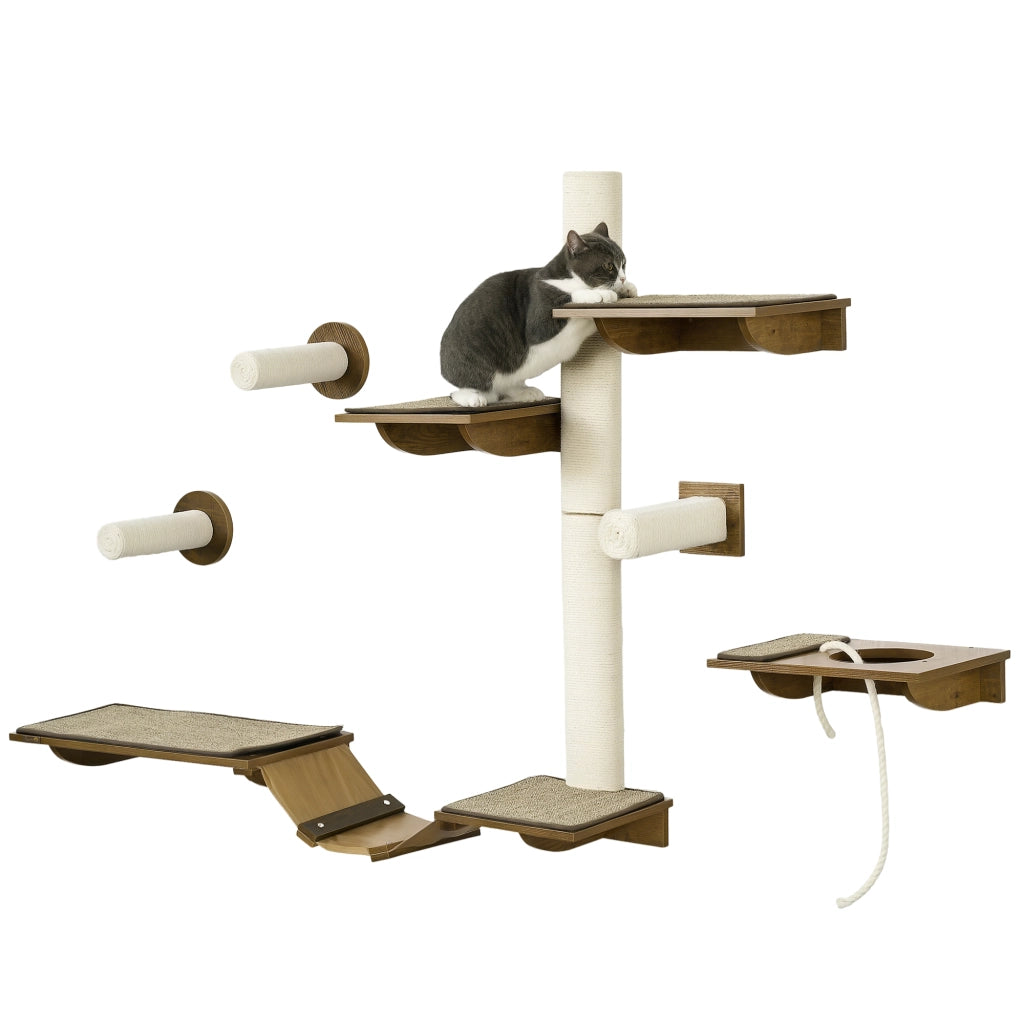 Scaletta per gatti con parete arrampicata ¨C Xylo ¨C 8 pezzi, portata 8 kg, marrone/crema