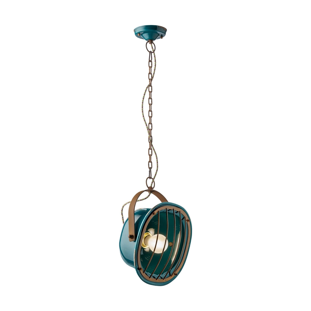 Lampadario Vintage Industrial Ferro E Ceramica Verde 1 Luce E27