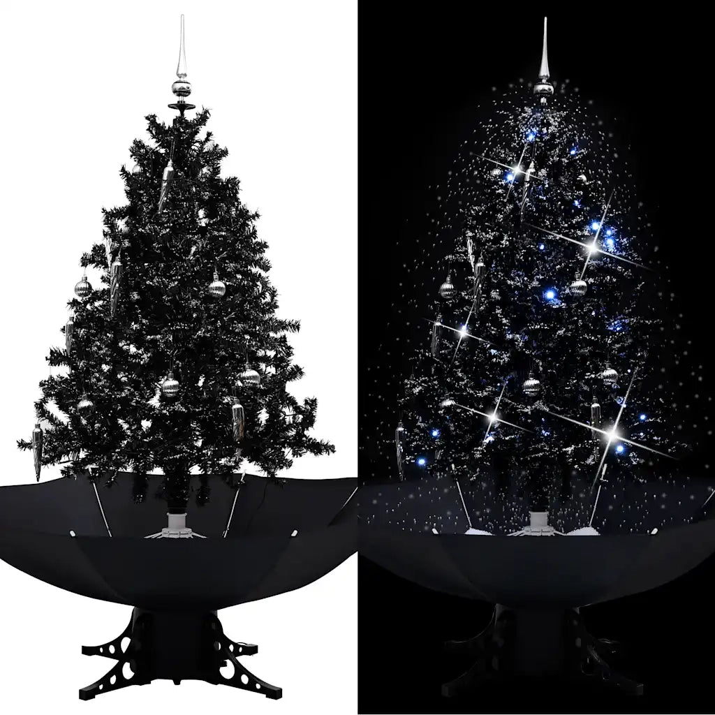Albero di Natale con Nevicata e Base ad Ombrello Nero 140cm PVC 289932