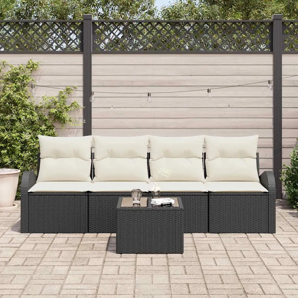 Set Divano da Giardino con cuscino 5 pcs Nero e Crema