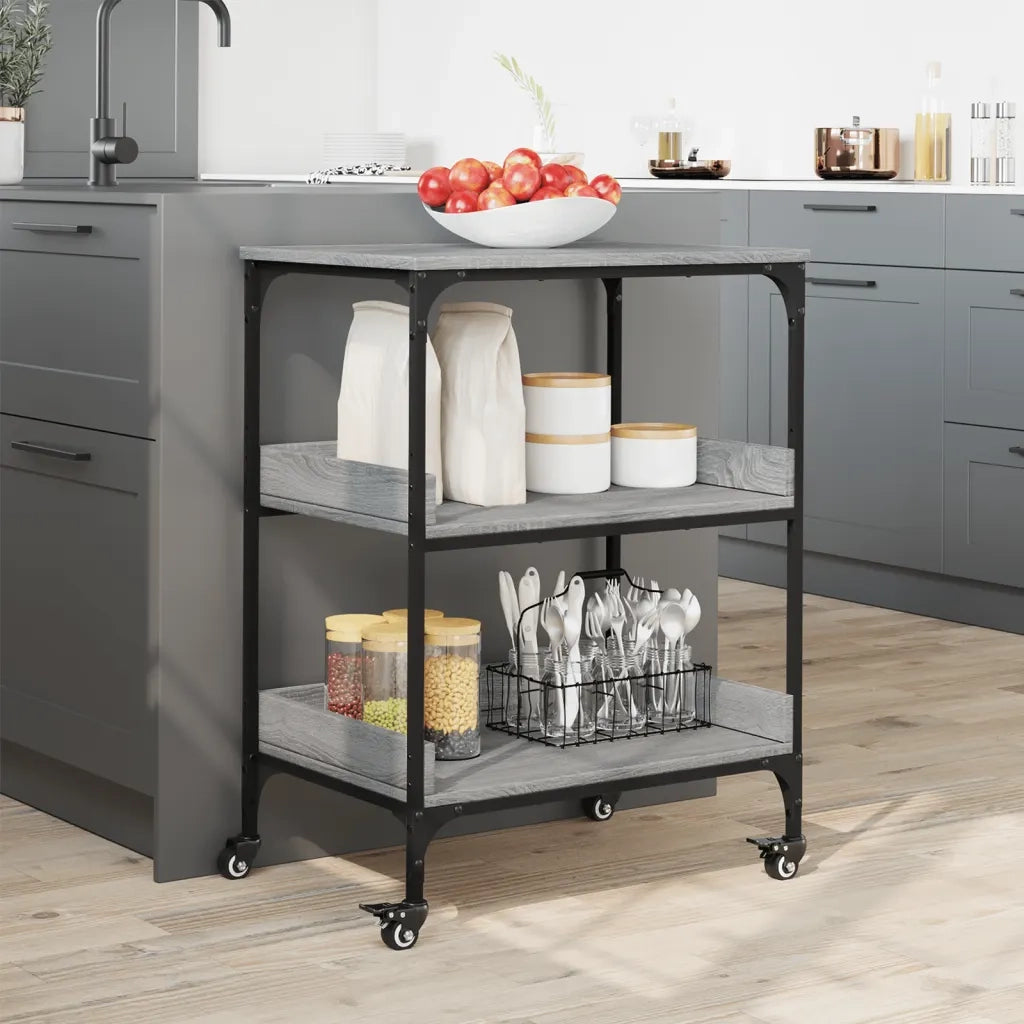 Carrello da Cucina-Scaffale per Cucina Grigio Sonoma 60x41x80,5cm Legno Multistrato
