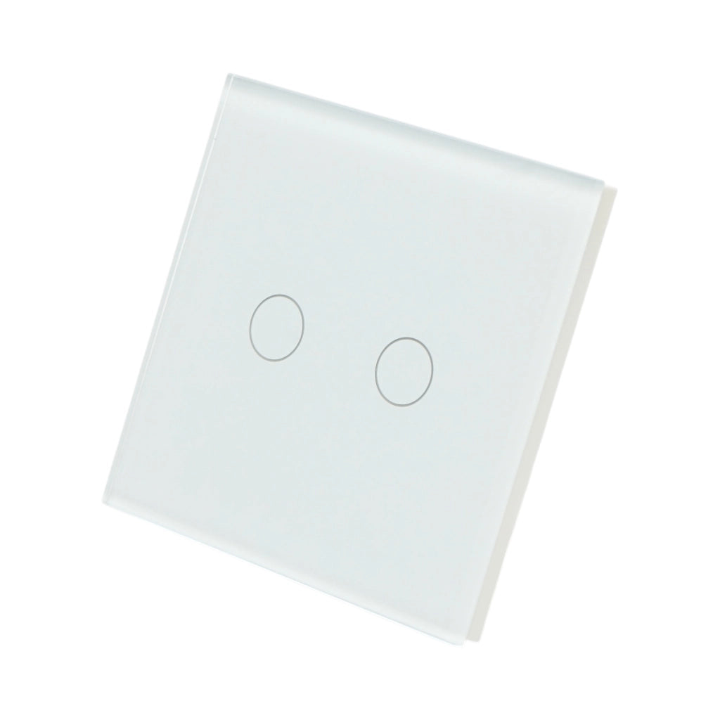 Interruttore doppio touch bianco 220V, spia luminosa, cornice in vetro 86x86x34mm