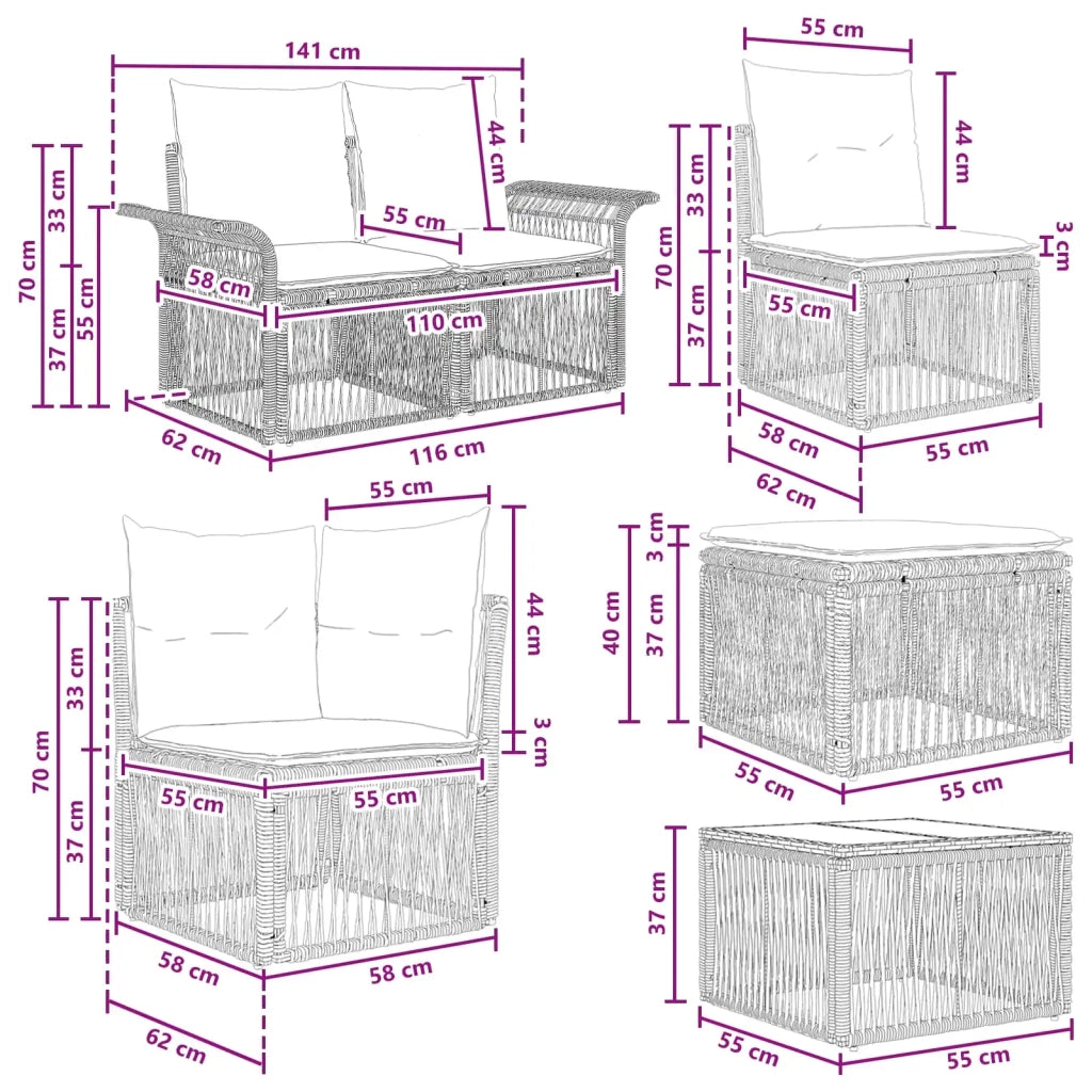 Set Divano da Giardino 12 pz Nero e Bianco Crema polyrattan 3435031
