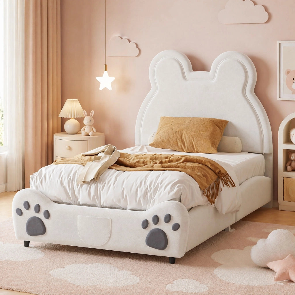 LETTO imbottito a forma di orso 90x200 cm bianco