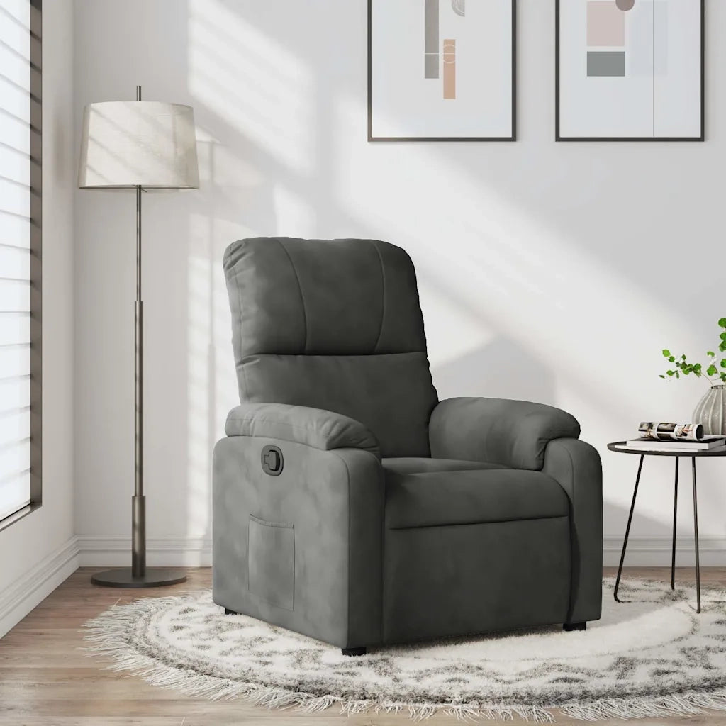 Poltrona | Sedia Relax Reclinabile Grigio Scuro in Tessuto di Microfibra