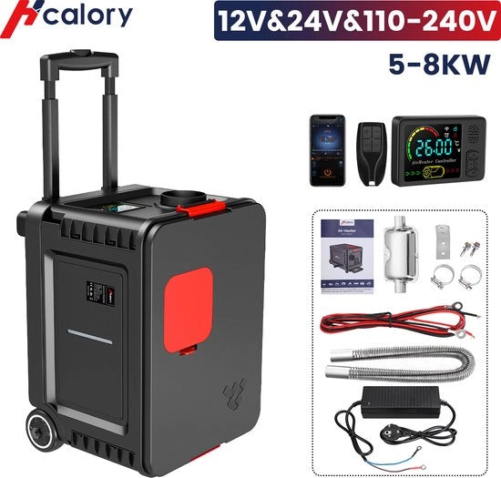 Trolley Standkachel HC-A04 - 12V/24V & 110-220V 5-8KW - Regolazione tramite App Bluetooth - Colore Rosso