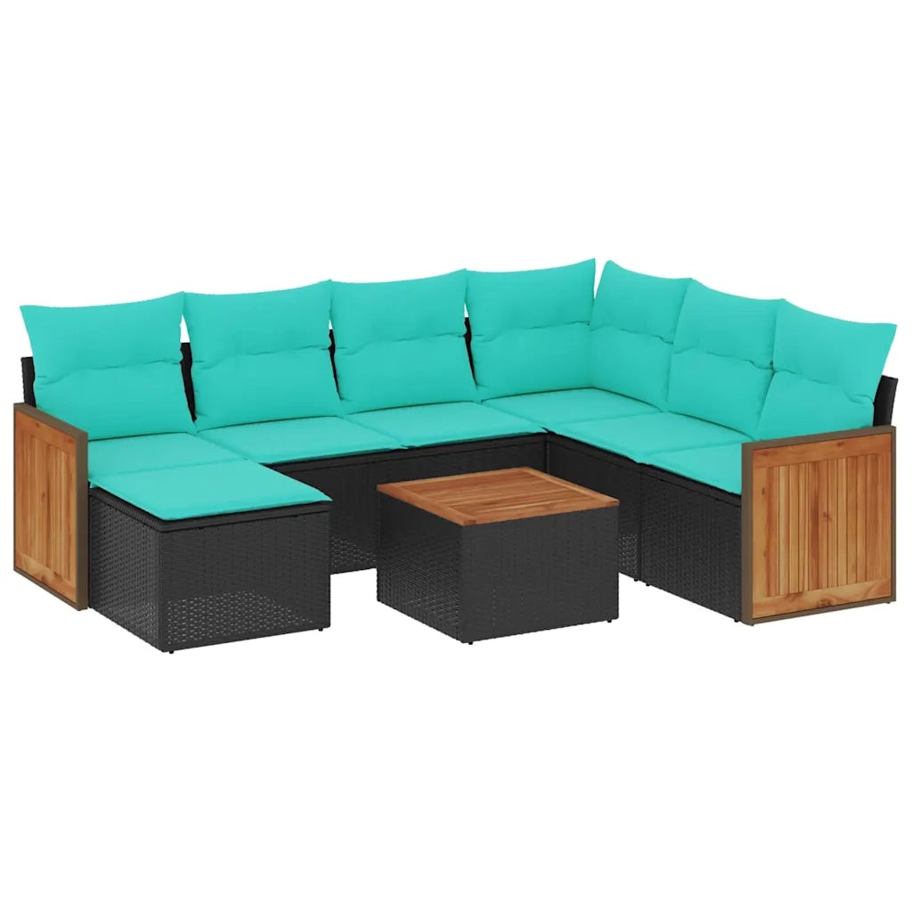Set Divani da Giardino 8 pz con Cuscini Nero in Polyrattan 3227891