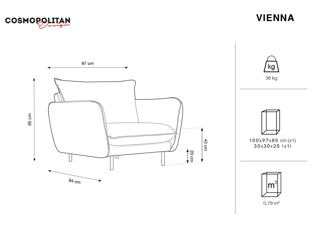Cosmopolitan Design - Poltrona "Vienna" in velluto beige chiaro 