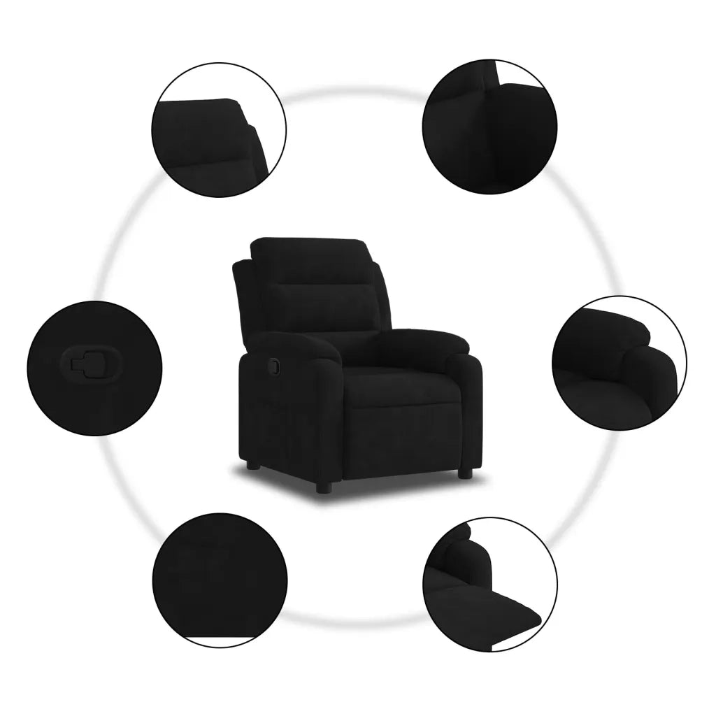 Poltrona | Sedia Relax Reclinabile Nera in Velluto