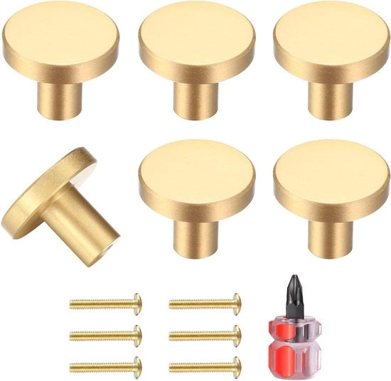 Pomelli di chiusura a forma di sfera in ottone dorato, set da 6