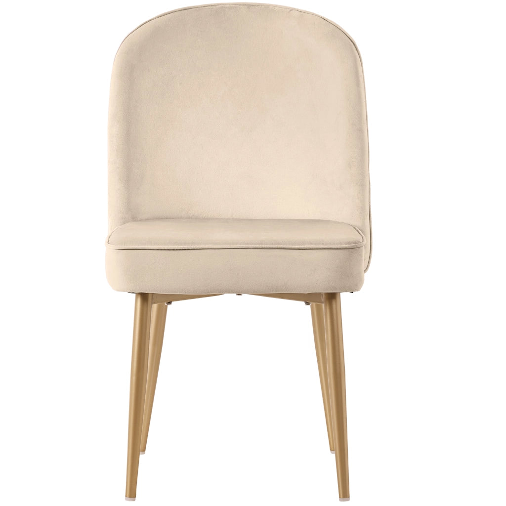 2 sedie da pranzo in velluto beige con gambe in metallo dorato, design moderno e comode