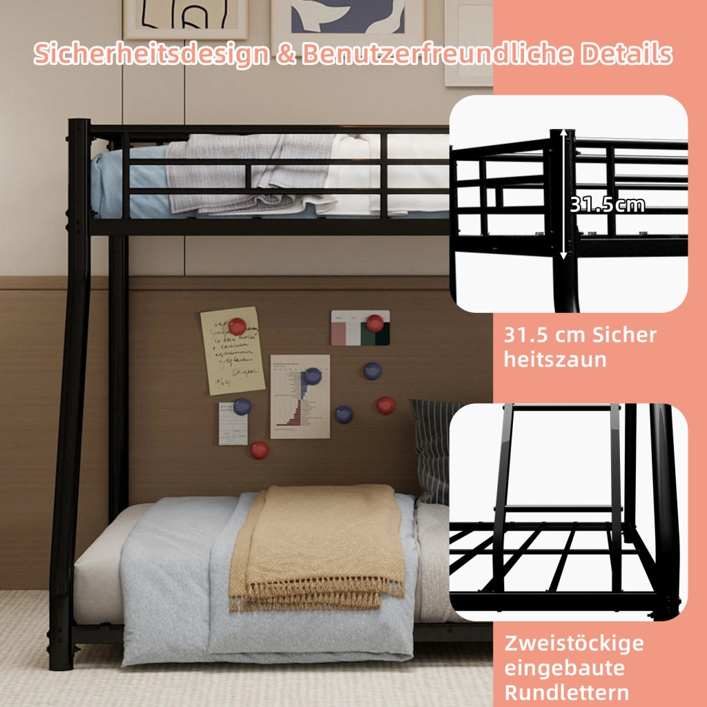 Letto a castello twin over full in ferro nero 105x200 cm