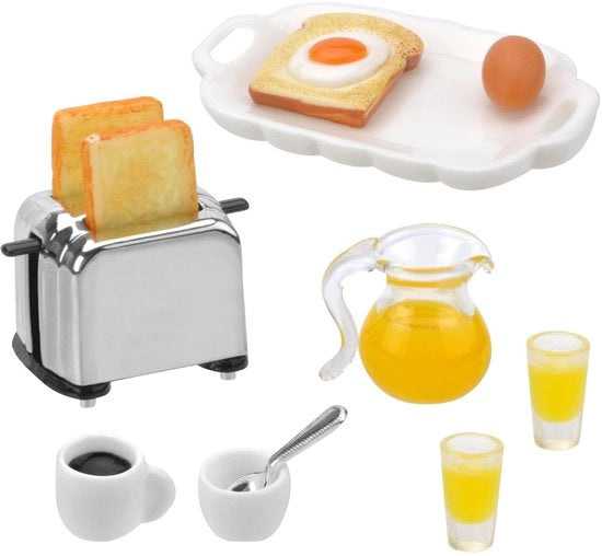Collezione solida - Set di colazione per bambole 12 pezzi - Accessori cucina in miniatura - Hars duraturo - Decorazione funzionale - Materiali di alta qualità - Giocare senza preoccupazioni - Accessori in miniatura