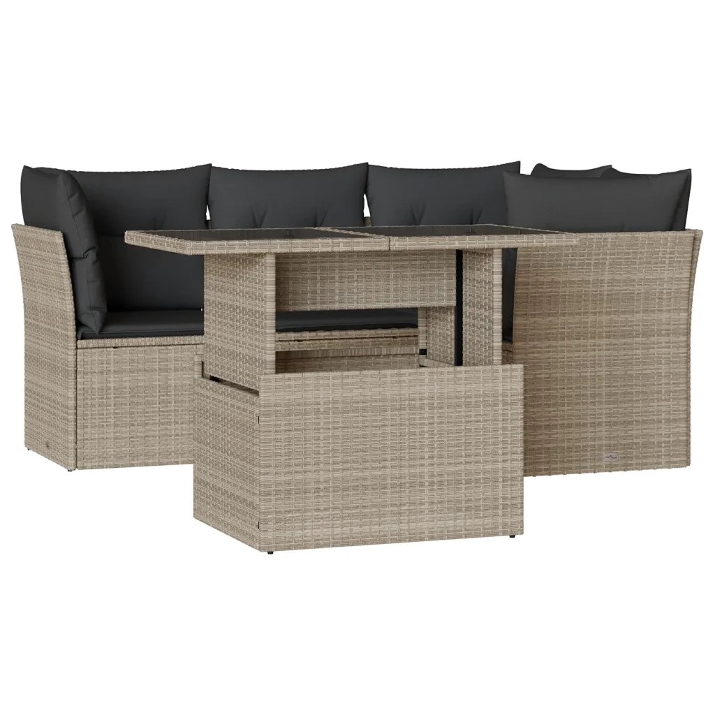 Set Divano da Giardino 5pz con Cuscini Grigio Chiaro Polyrattan 3266562