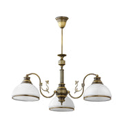 Lampadario retro ottone patinato 3 vetri E27 Zeus Jupiter