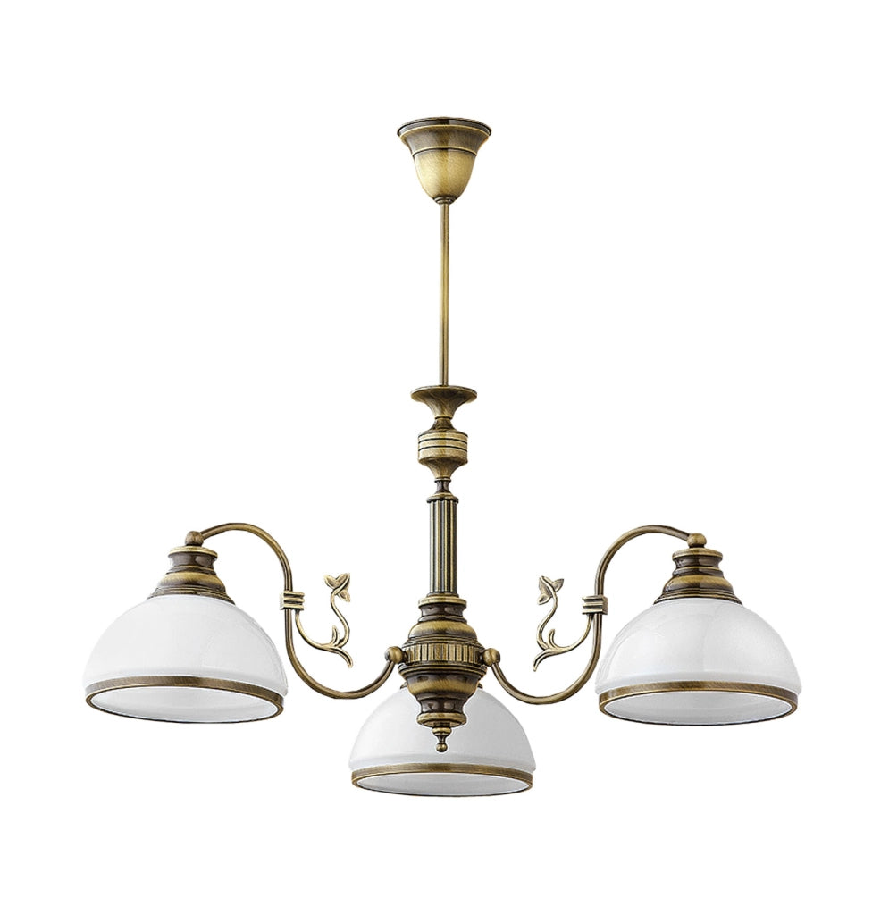 Lampadario retro ottone patinato 3 vetri E27 Zeus Jupiter