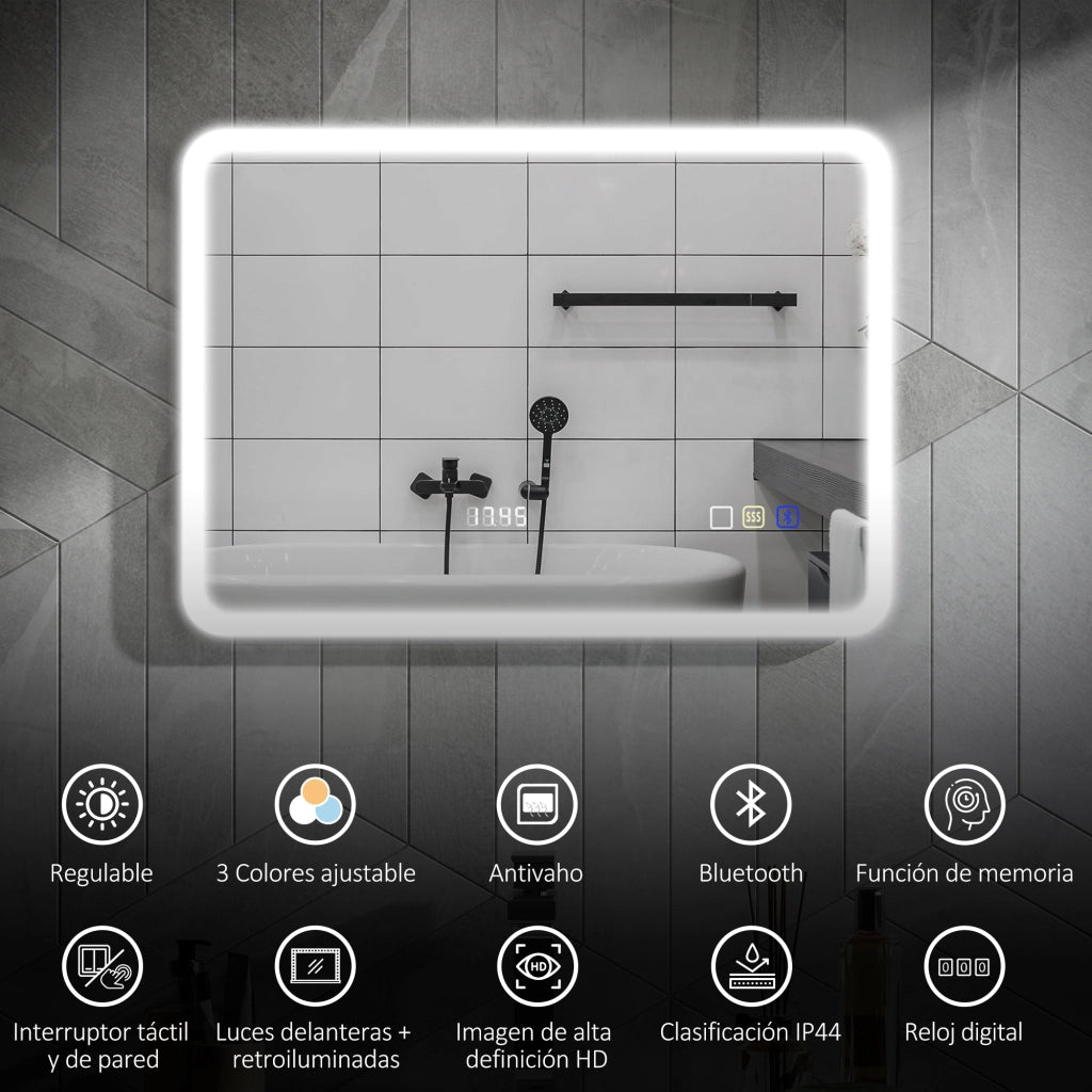 Specchio da Bagno con Luce LED ¨C Minimal ¨C Bianco 70x50 cm