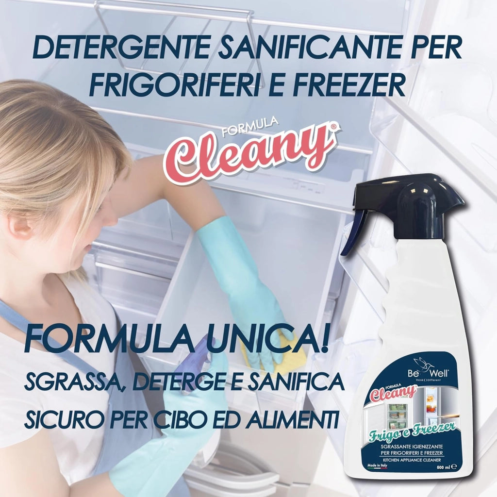 CLEANY Detergente Igienizzante per Frigorifero e Freezer, Spray da 500 ml, Made in Italy, Formula Cleany, Elimina Odori e Grasso, Pulizia Profonda per Elettrodomestici da Cucina