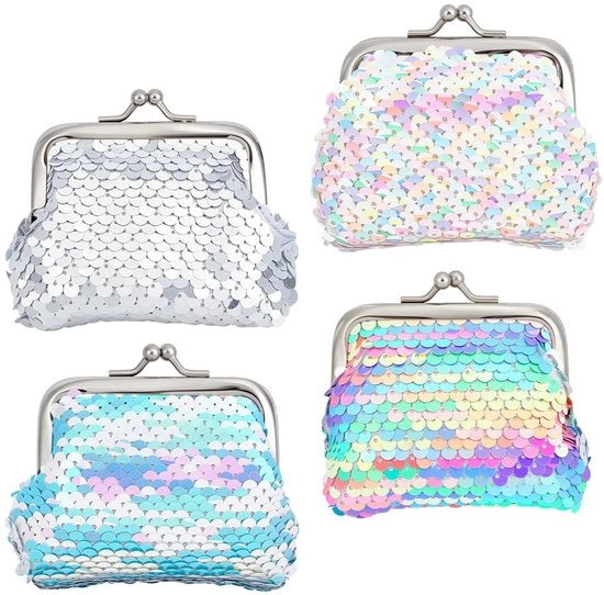 Portafoglio Mini con Pailletti - Chiusura a Clic - Adatto per Bambini/Donne - Regalo - Ideale per Compleanni - Cassetto per Monete