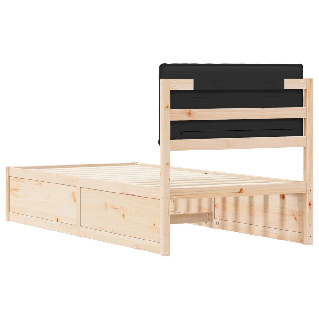 Letto con Testiera Rivestita-Struttura Letto con Testiera Nero 90 x 190 cm Pino massello 140446