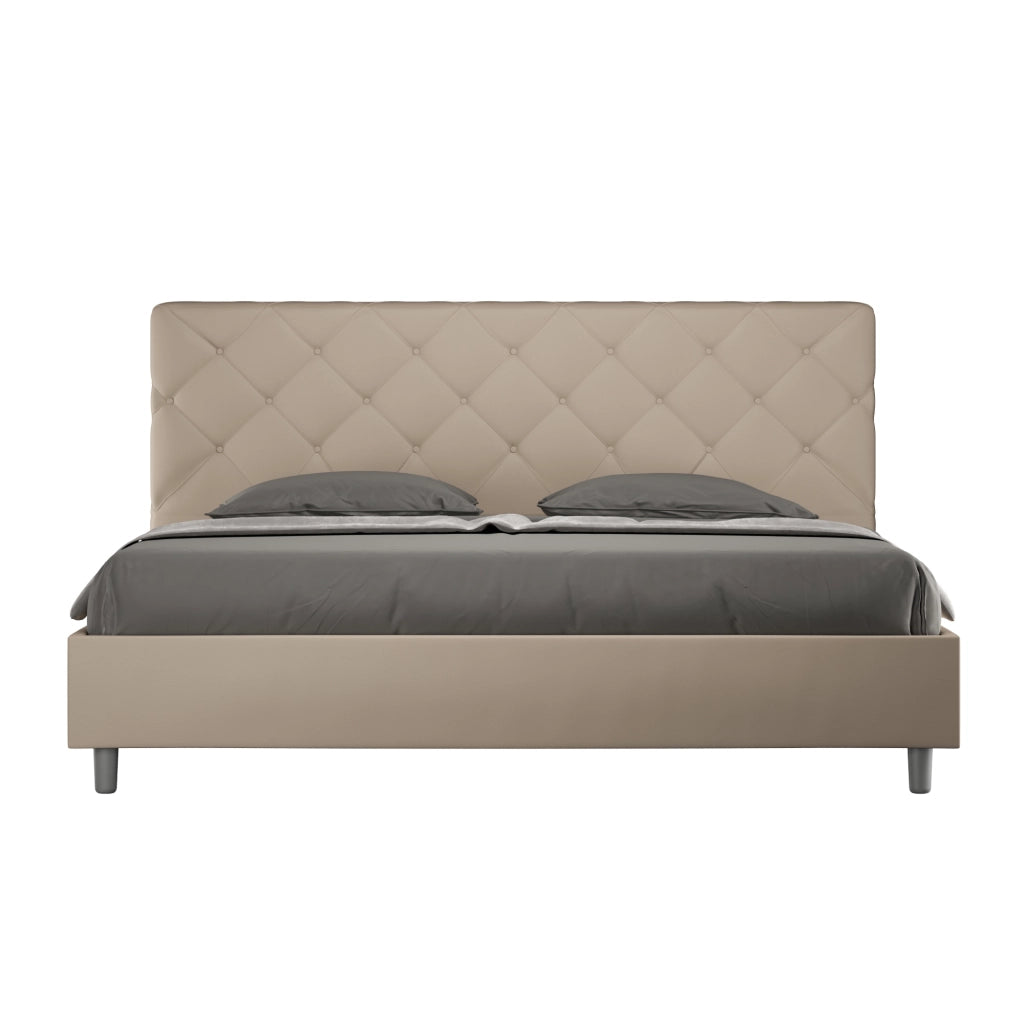 BS COM Letto con rete imbottito 180x200 similpelle tortora
