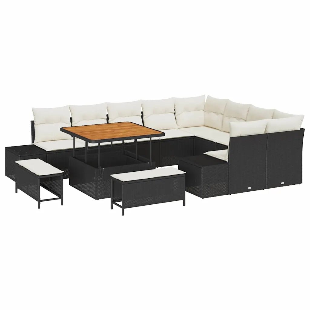 Set Divano da Giardino con cuscino 12 pcs Nero polyrattan 3362815