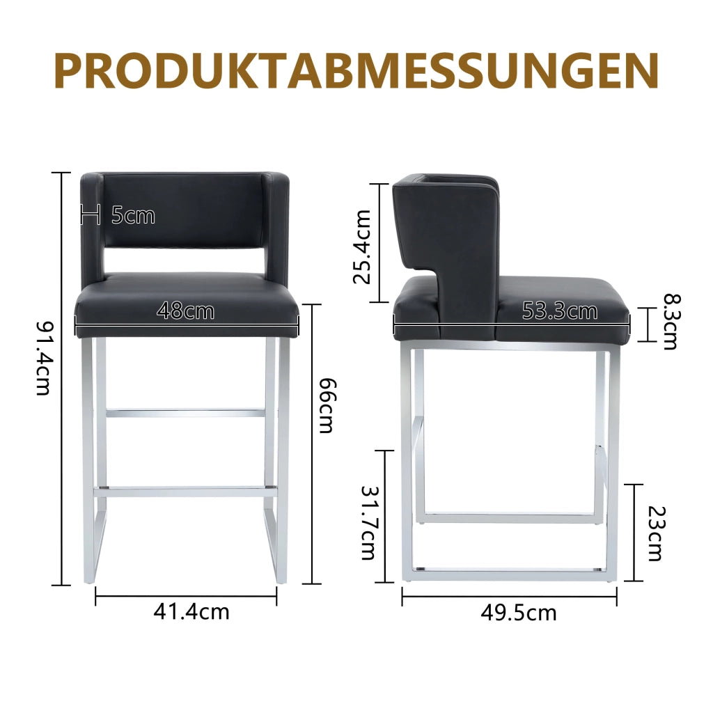 Sgabello da Bar Set 2 Pezzi ¨C MINIMAL ¨C Nero, Gambe in Metallo, Design Moderno