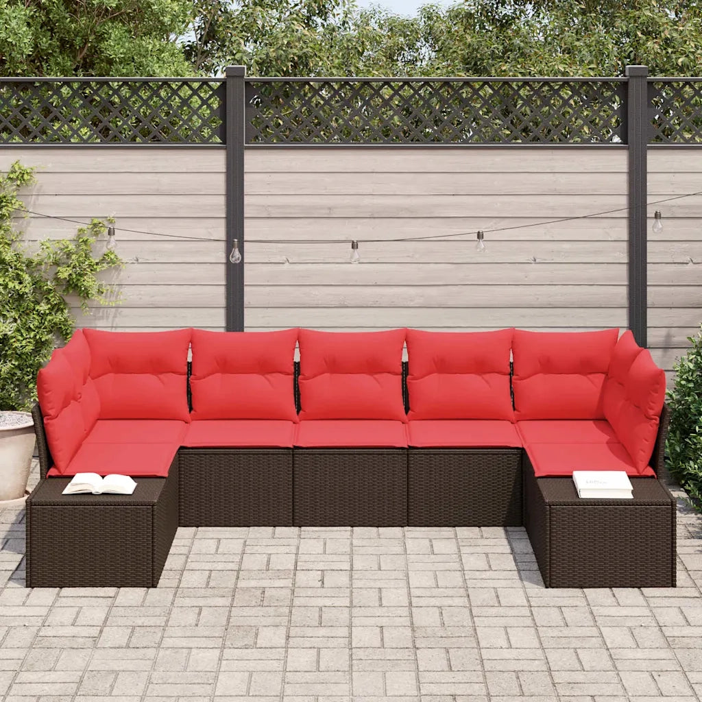 Set Divano da Giardino 7 pz 7-Numero di posti Marrone e Rosso 3355883