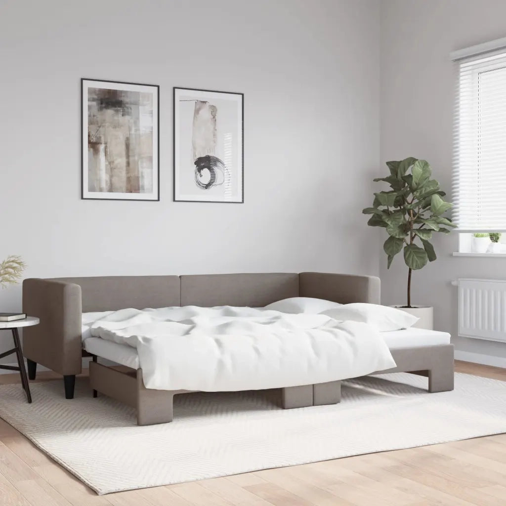 Divano Letto con Letto Estraibile-Sofa Letto-Daybed Tortora 80x200 cm Tessuto 750303