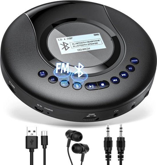 CD Player Anti Shock Oplaadbaar Bluetooth Inclusi Orecchini