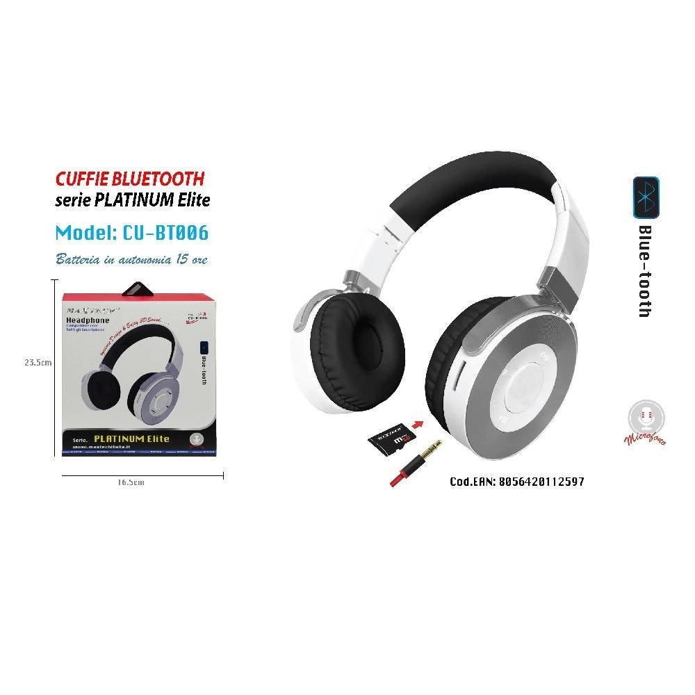 Trade Shop - Cuffie Bluetooth Microfono Autonomia 15 Ore Smartphone Musica Maxtech Cu-bt006 -