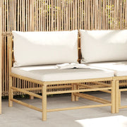 Divano Centrale da Giardino con Cuscini Bianco Crema in Bambù 313146