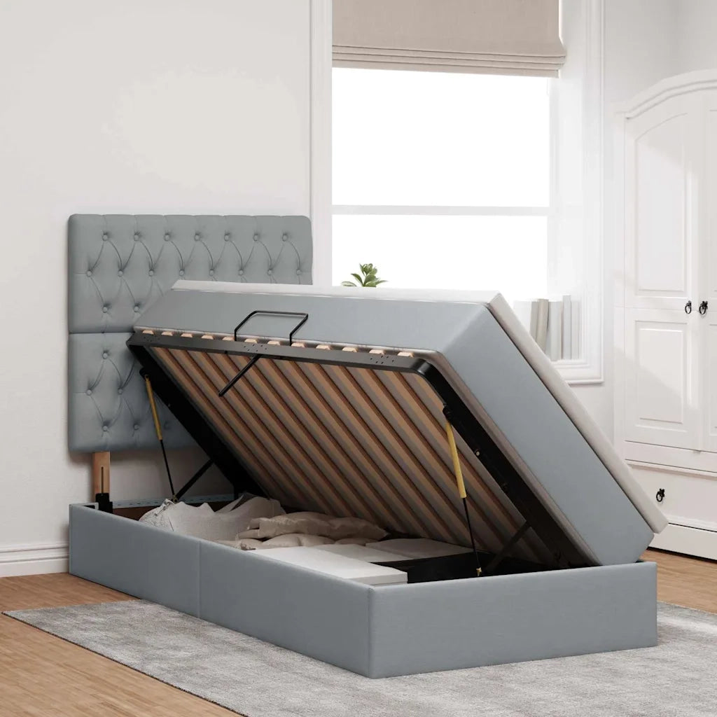 Letto con contenitore e materasso Grigio chiaro 90 x 190 cm