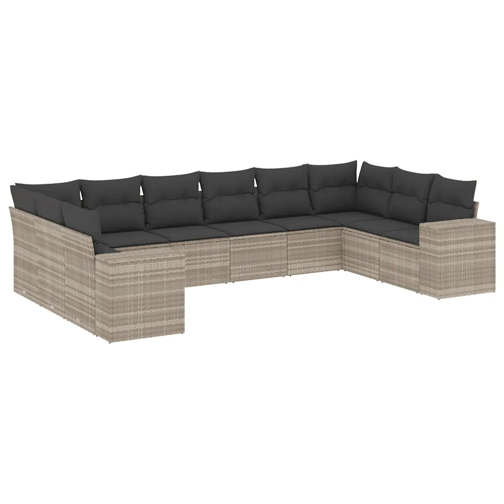 Set Divano Giardino 10 pz con Cuscini Grigio Chiaro Polyrattan