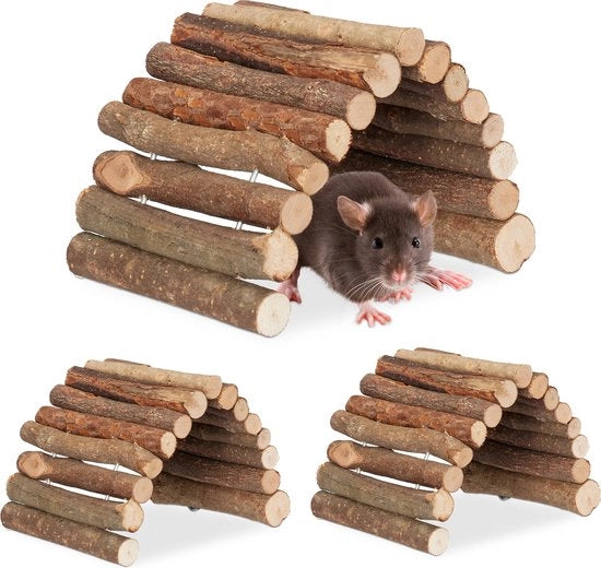Set di tunnel per conigli e piccoli roditori - 3 pezzi - 10 x 22 cm - flessibile - accessorio per gabbia per hamster e topi - tunnel in legno