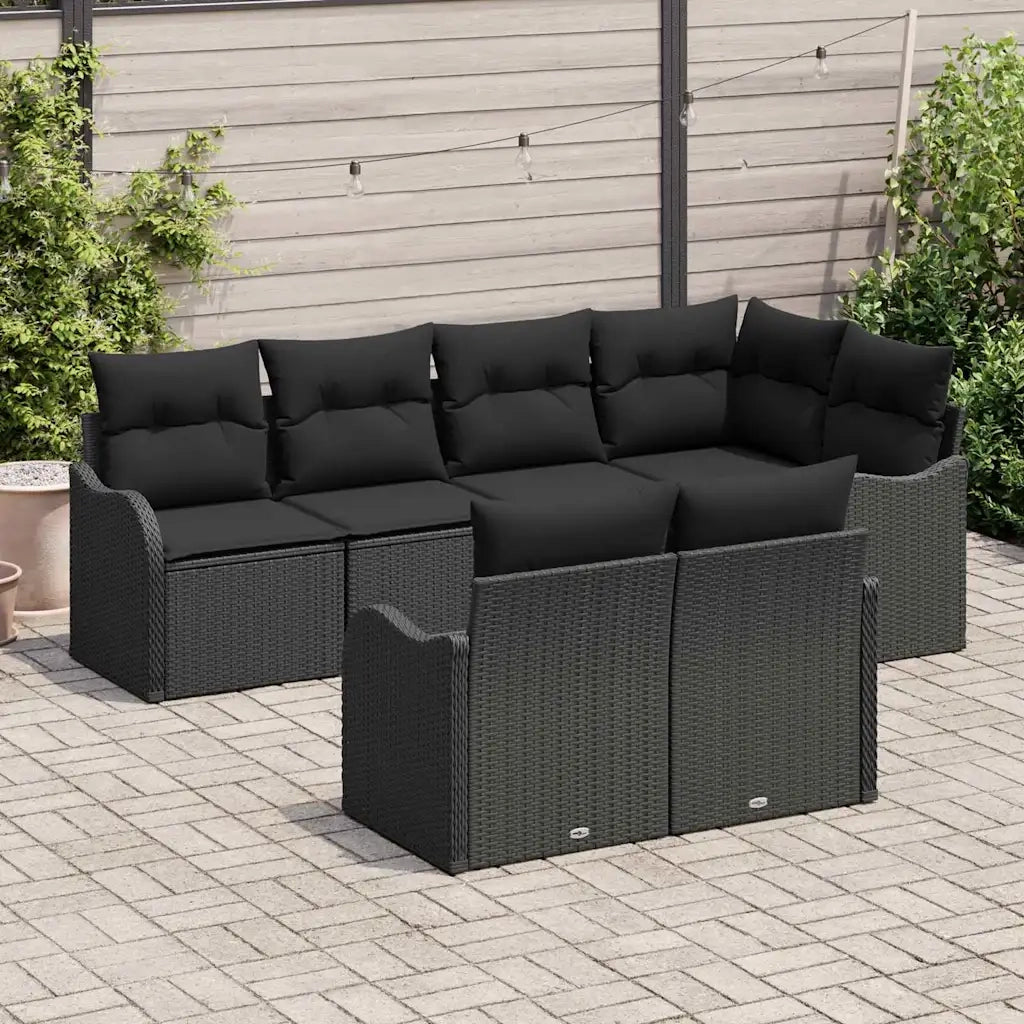 Set Divano da Giardino Nero polyrattan