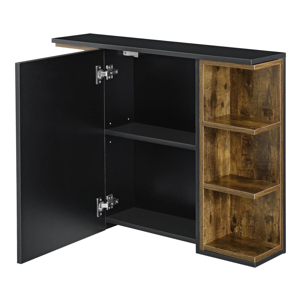 Anta pensile bagno con specchio 64 x 80 x 20 cm effetto legno scuro nero 03_0007671