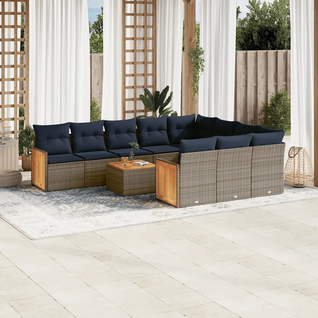 Set Divani da Giardino 11 pz con Cuscini Grigio in Polyrattan 3228028