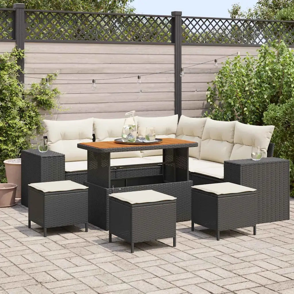 Set Divano da Giardino 9 pcs Nero e Crema polyrattan 3363960