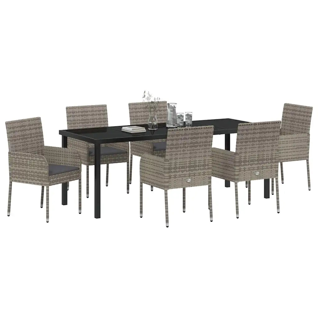 Set da Pranzo per Giardino con cuscino 7 pcs Grigio polyrattan 3380111