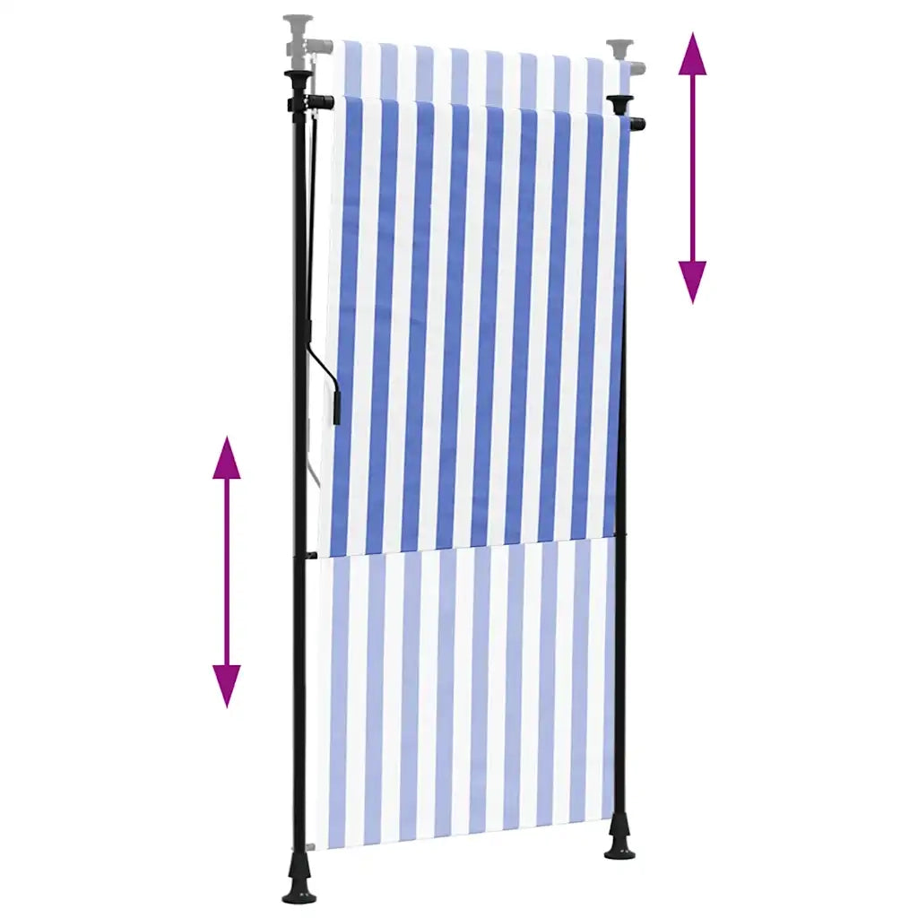 Tenda a rullo | Tenda avvolgibile Esterno Blu e Bianca 120x270cm Tessuto e Acciaio
