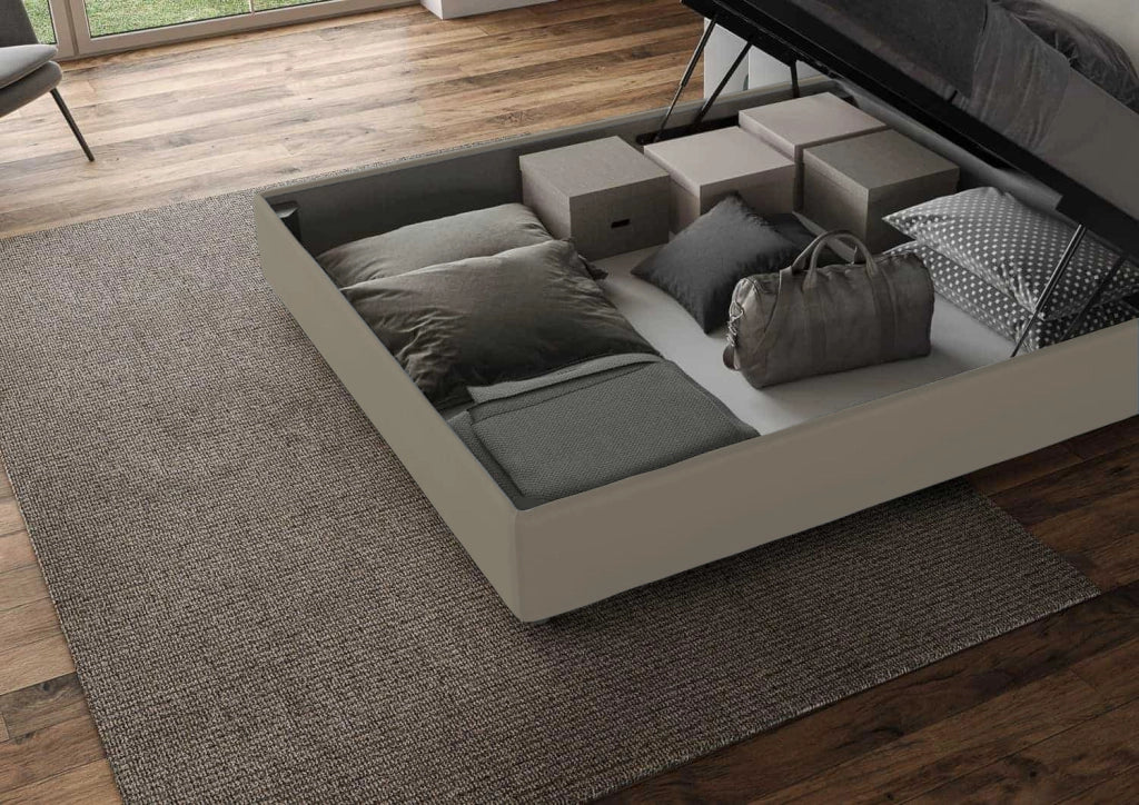 BS COM Letto contenitore imbottito 180x200 similpelle cappuccino