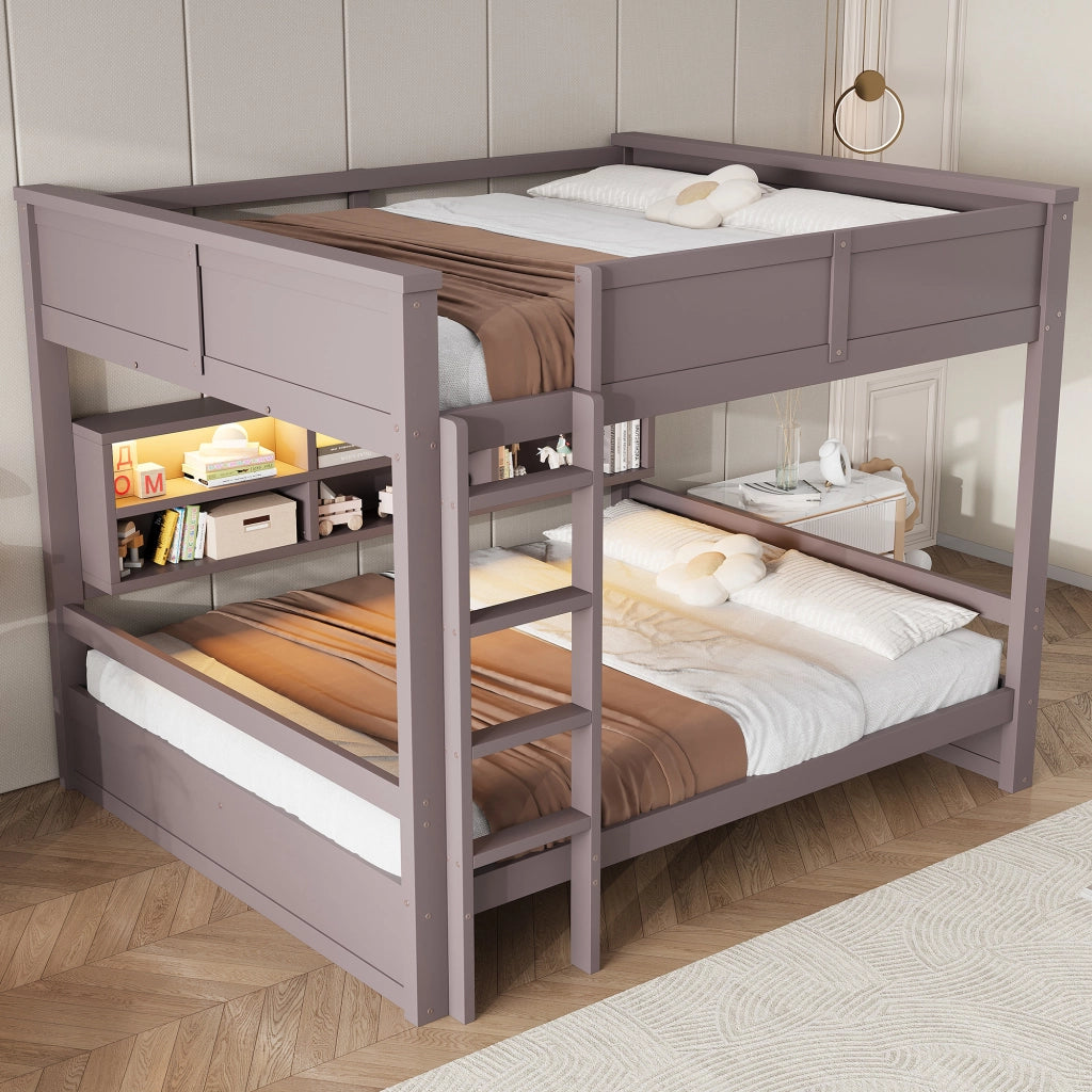 Letto a castello con contenitori e luci LED in MDF e pino 160x200 cm