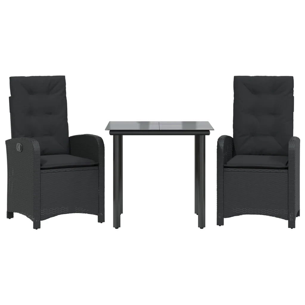 Set da Pranzo da Giardino 3 pz con Cuscini Nero in Polyrattan 3212320