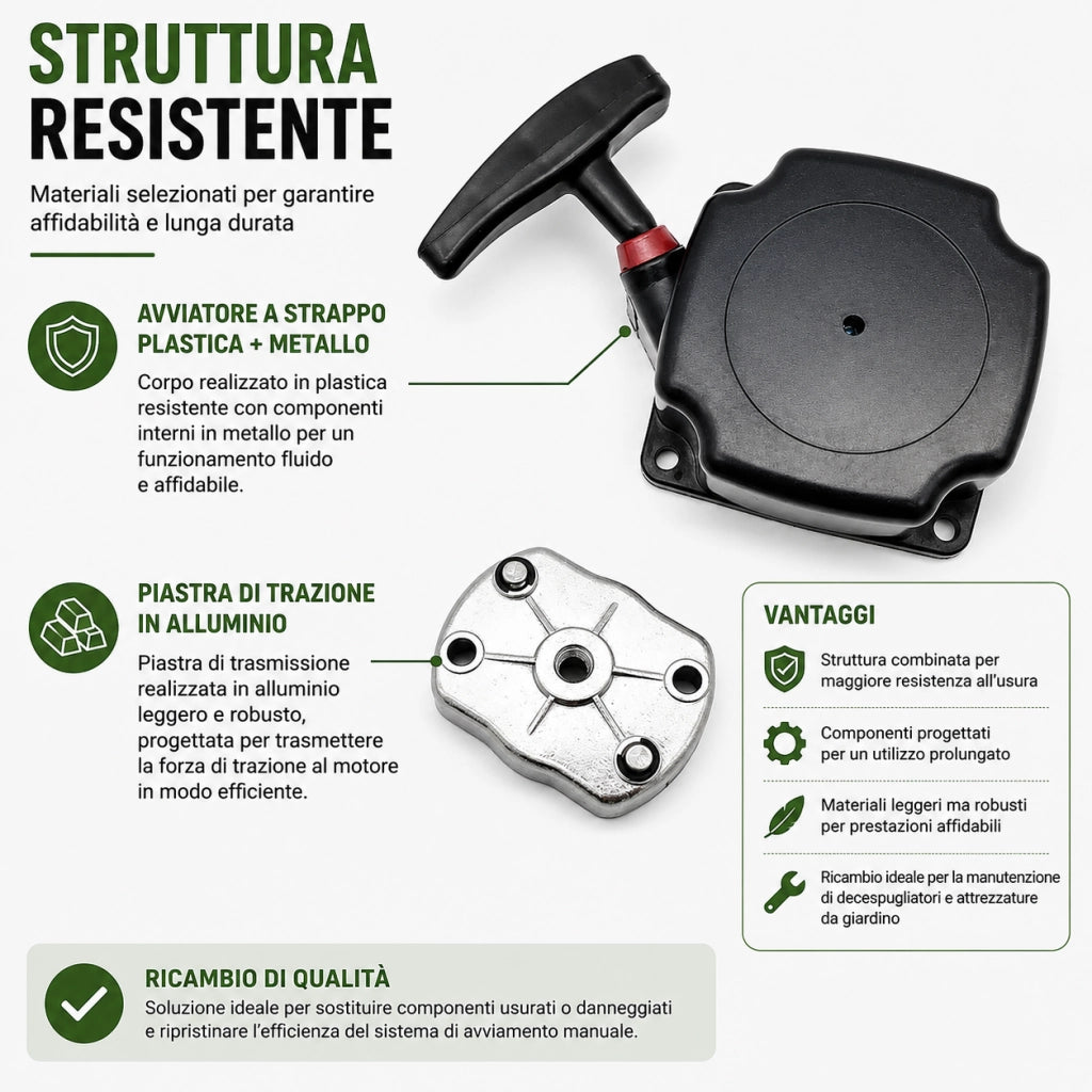 Kit Avviamento Strappo Decespugliatore 43CC 49CC 52CC con Piastra