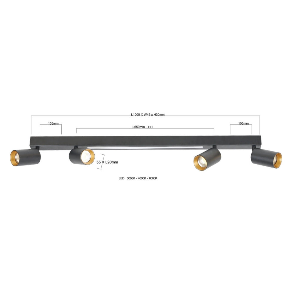 Plafoniera Perugia 4xGU10+1 LED nero/oro Light Prestige