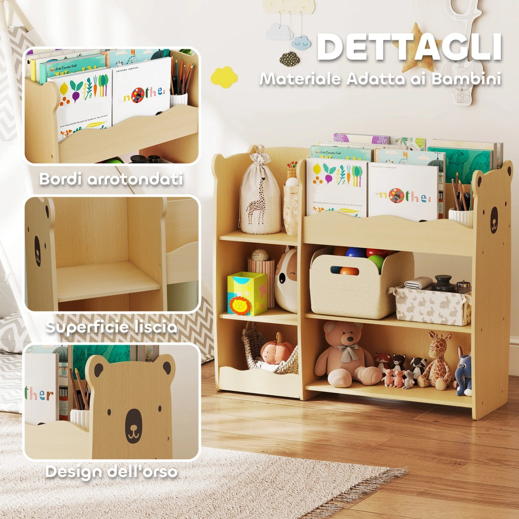 Scaffale portagiochi per bambini in legno con ripiani e scomparti ¨C Xylo ¨C 92x29x79 cm