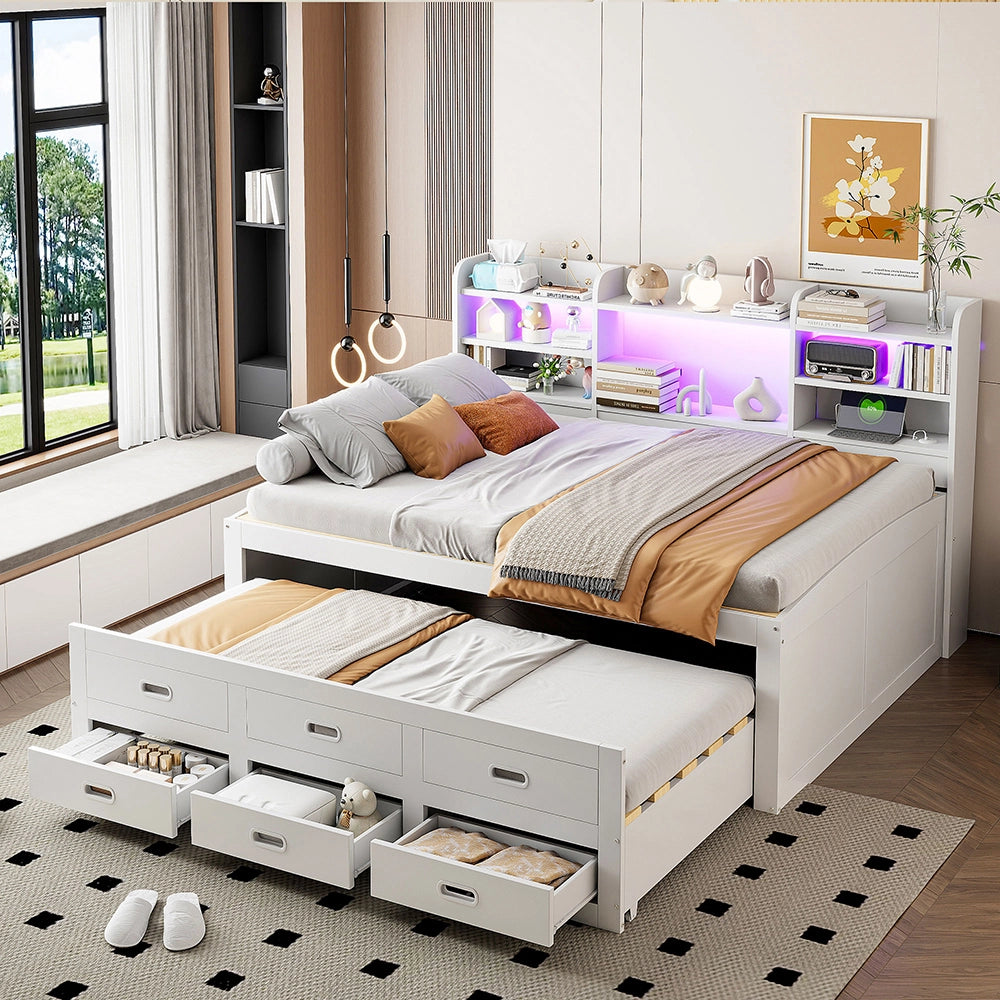 Daybed - Xylo - 140x200 cm LED USB 3 cassetti bianco