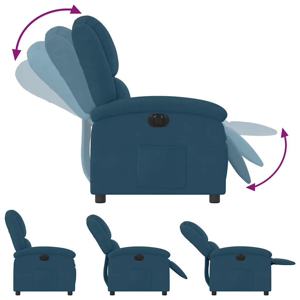 Poltrona | Sedia Relax Reclinabile Elettrica Blu in Velluto