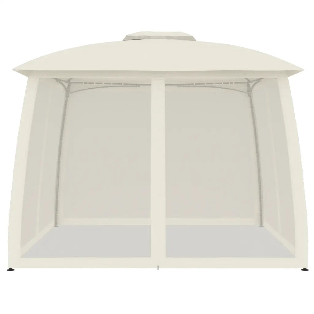 Gazebo con Tetto Doppio e Pareti Rete Crema 2,93x2,93 m Acciaio 368448